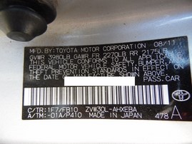 2011 TOYOTA PRIUS SILVER 1.8L AT Z17951